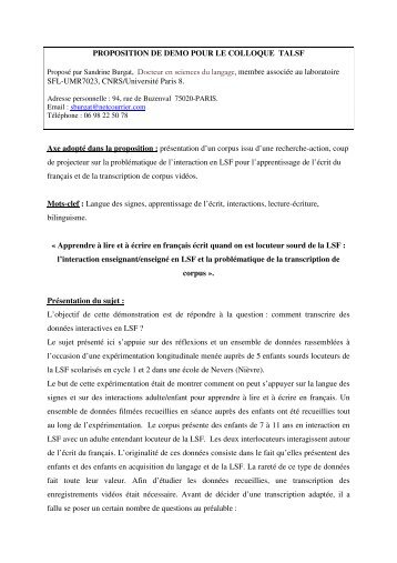 PROPOSITION DE DEMO POUR LE COLLOQUE TALSF ... - IRIT