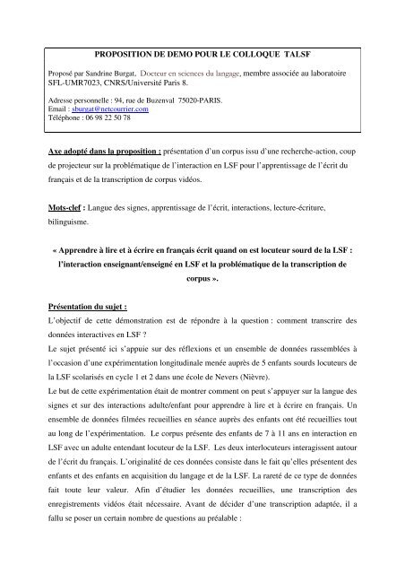 PROPOSITION DE DEMO POUR LE COLLOQUE TALSF ... - IRIT