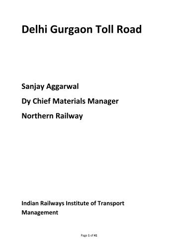 Delhi Gurgaon Toll Road - Indian Railways Institute of Transport ...
