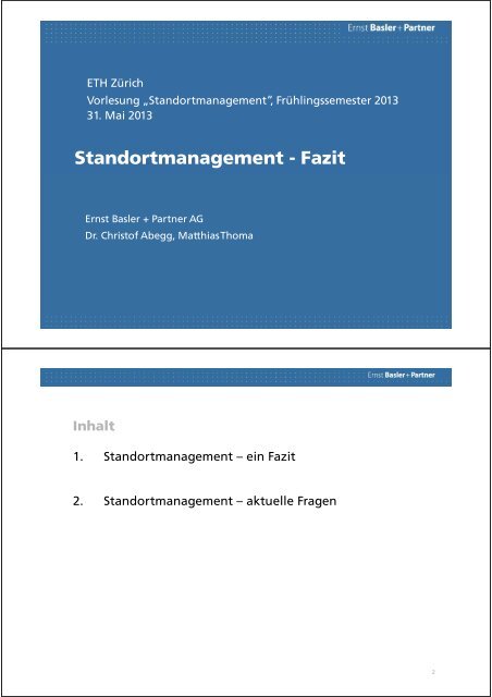 Standortmanagement - Fazit