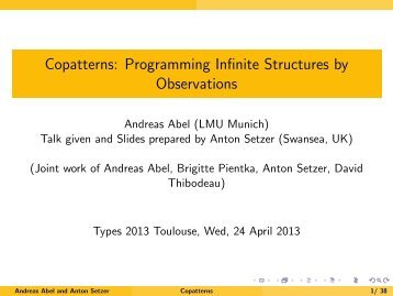 Copatterns: Programming Infinite Structures by Observations - IRIT