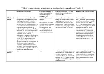 Tableau comparatif entre les structures professionnelles - Irma