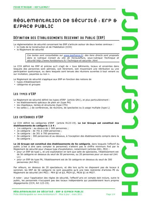 RÃ©glementation de sÃ©curitÃ© : ERP & espace public - Hors les murs