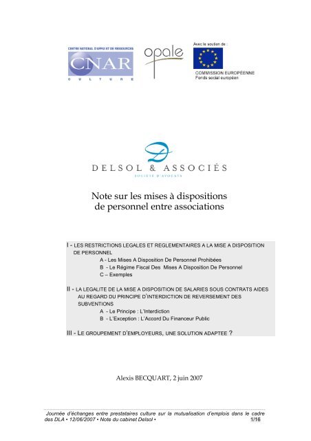 Note Sur Les Mises A Dispositions De Personnel Entre Irma