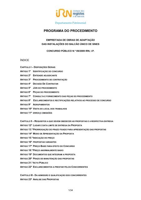 programa de procedimento - Instituto dos Registos e Notariado