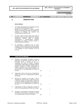 Mapa de quantidades em PDF - Instituto dos Registos e Notariado