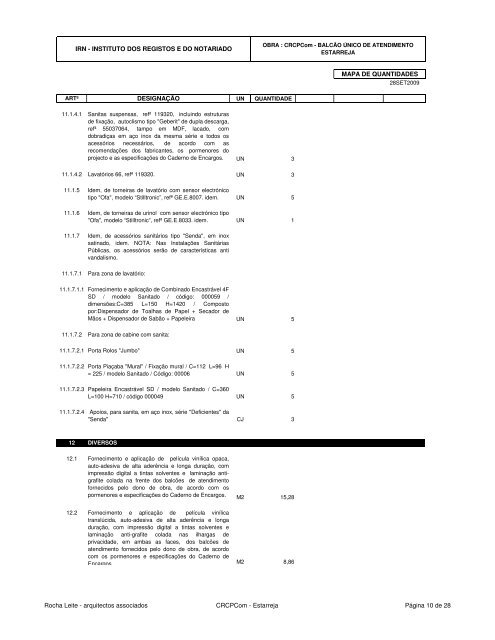 Mapa de quantidades em PDF - Instituto dos Registos e Notariado