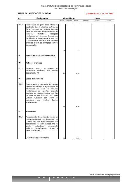 Mapa de quantidades global em PDF - Instituto dos Registos e ...