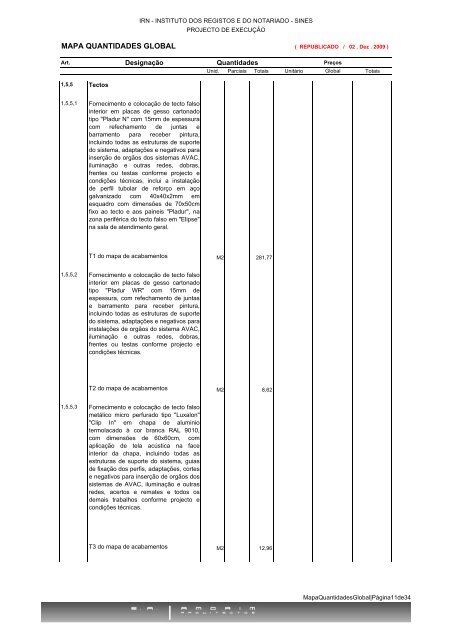 Mapa de quantidades global em PDF - Instituto dos Registos e ...