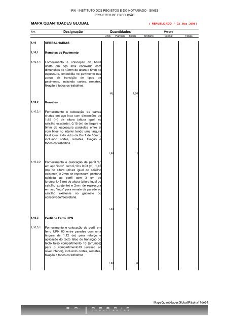 Mapa de quantidades global em PDF - Instituto dos Registos e ...