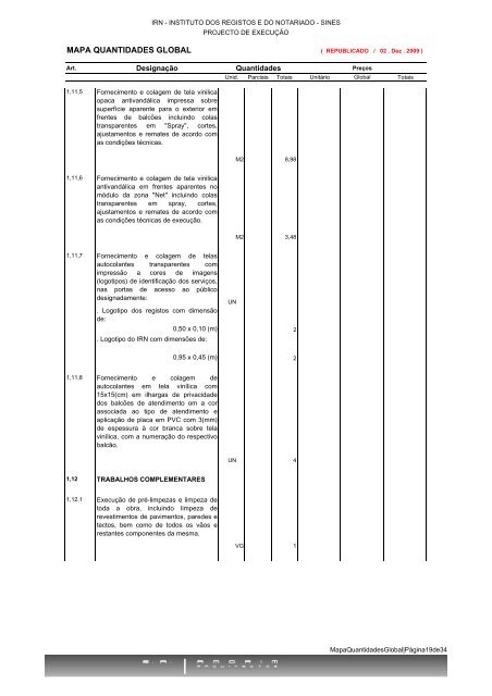 Mapa de quantidades global em PDF - Instituto dos Registos e ...