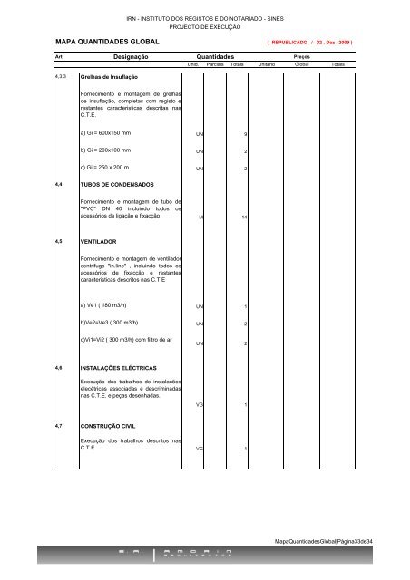 Mapa de quantidades global em PDF - Instituto dos Registos e ...