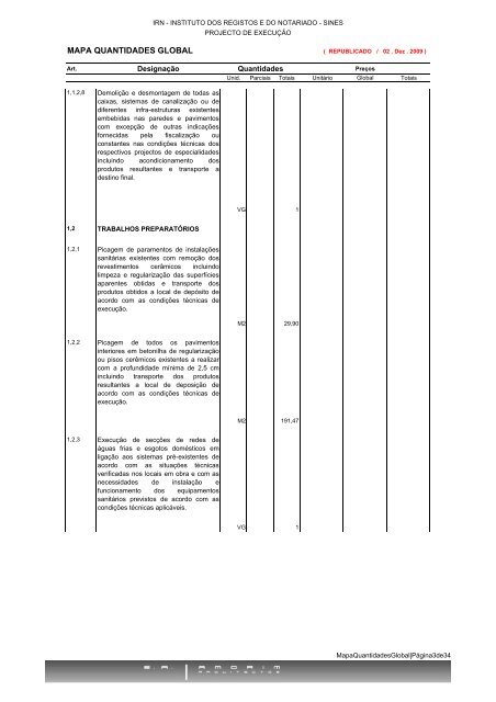 Mapa de quantidades global em PDF - Instituto dos Registos e ...