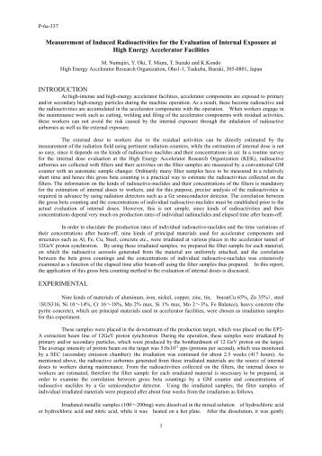 Measurement of Induced Radioactivities for the Evaluation of ...