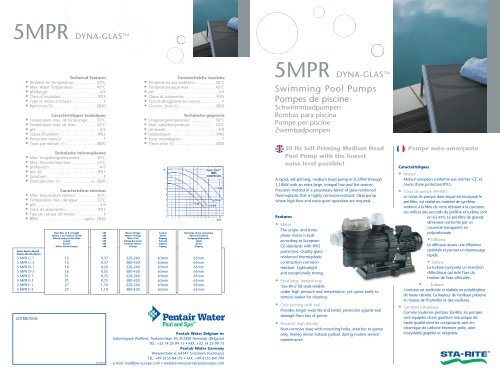 Swimming Pool Pumps Pompes de piscine - Pentair Pool Europe