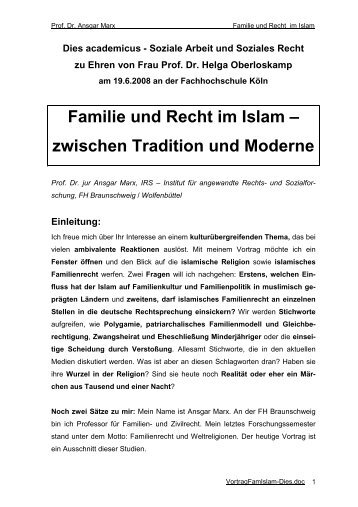 Familie und Recht im Islam - Institut fÃ¼r angewandte Rechts- und ...