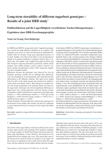 Long-term storability of different sugarbeet genotypes – Results ... - Irs