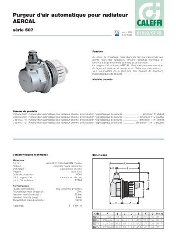 Purgeur d'air automatique pour radiateur AERCAL - Caleffi