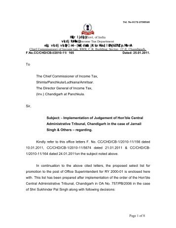 Implementation of Judgement of Hon'ble Central Administrative ...