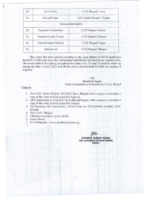 OFFICE OF THE CHIEF COMMISSIONER OF INCOME TAX