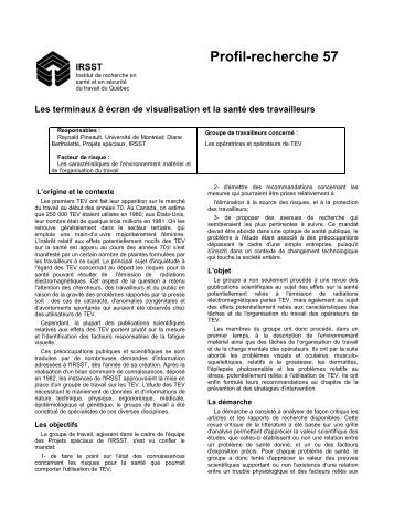 Les terminaux à écran de visualisation et la santé des travail - Irsst