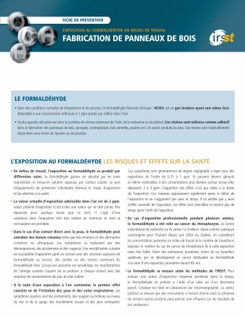 Fiche de prévention - Exposition au formaldéhyde en milieu ... - Irsst