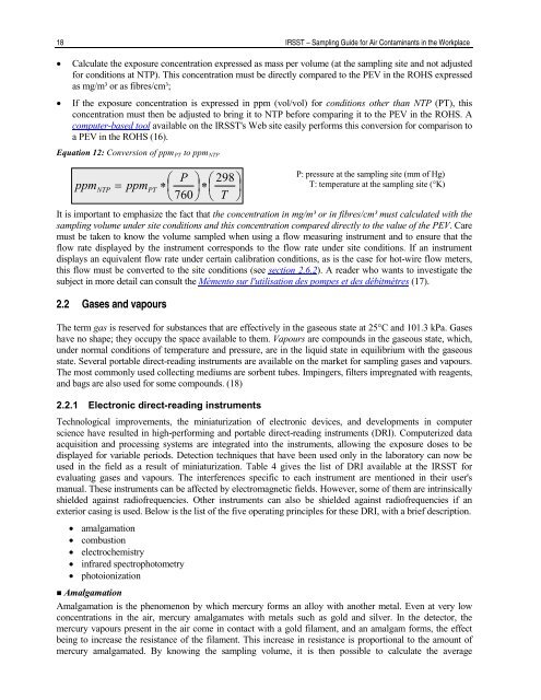 Sampling Guide for Air Contaminants in the Workplace - Irsst