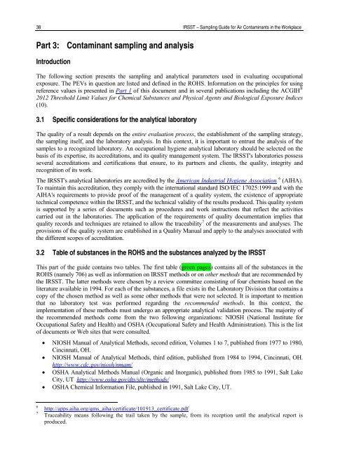 Sampling Guide for Air Contaminants in the Workplace - Irsst