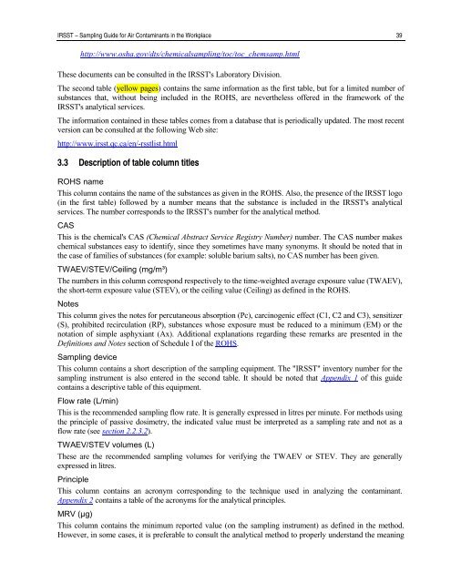 Sampling Guide for Air Contaminants in the Workplace - Irsst