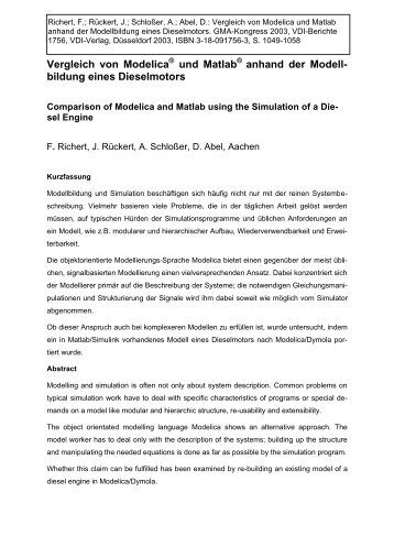 Vergleich von Modelica - Institut fÃ¼r Regelungstechnik (IRT) der ...