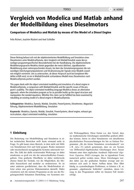Vergleich von Modelica und Matlab anhand der Modellbildung ...