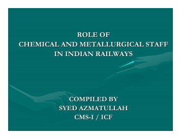 role of chemical and metallurgical staff in indian railways - Irtsa.net