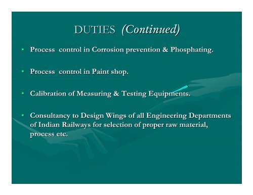 role of chemical and metallurgical staff in indian railways - Irtsa.net