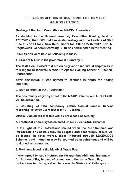 Feedback on Meeting of Joint Committee on MACPS held ... - Irtsa.net