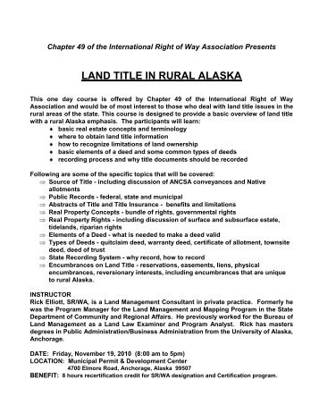 Land Title in Rural Alaska - IRWA Sourdough Chapter 49 ...