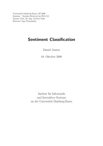 Sentiment Classification - an der Universität Duisburg-Essen