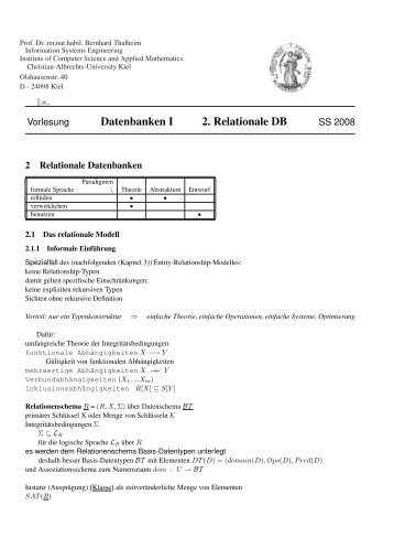 Datenbanken I 2. Relationale DB - Technologie der ...