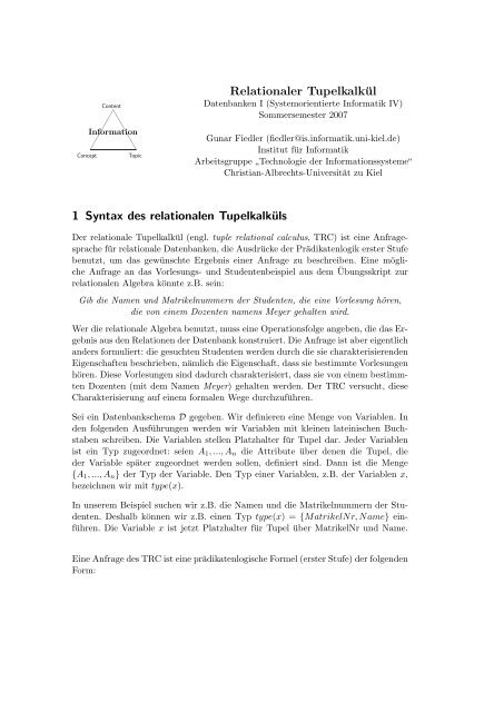 Relationaler TupelkalkÃ¼l - Technologie der Informationssysteme ...