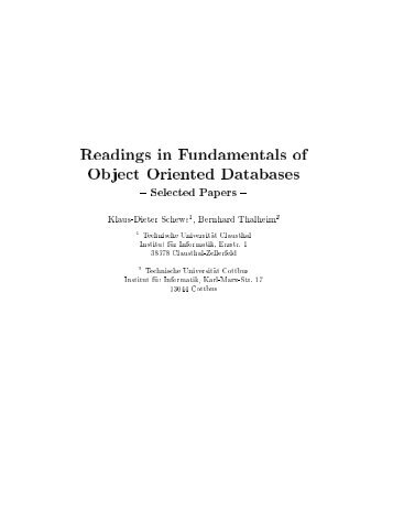 Readings in Fundamentals of Object Oriented Databases
