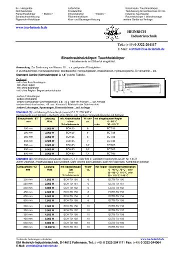 EinschraubheizkÃ¶rper kpl.sam - ISA Heinrich - Industrietechnik