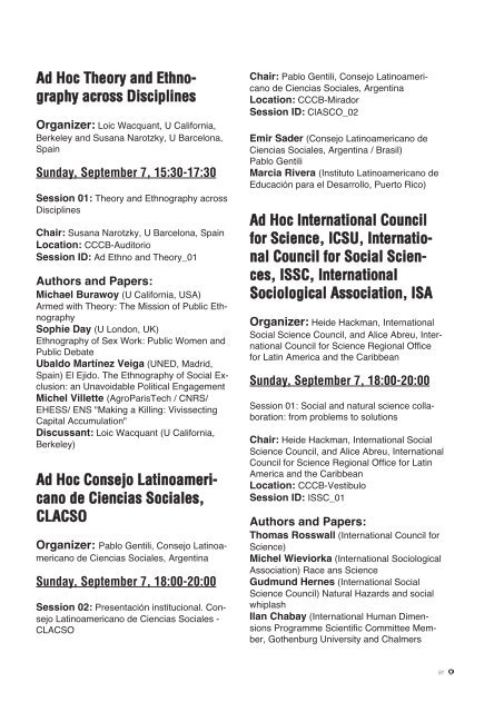 ISA Forum, Programme Book - International Sociological Association