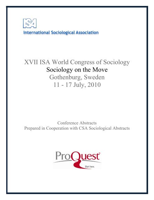 XVII ISA World Congress of Sociology Sociology on the Move ...