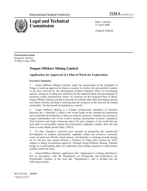Tonga Offshore Mining Limited - International Seabed Authority