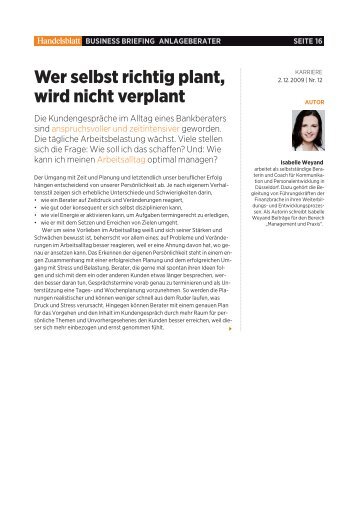 Wer selbst richtig plant, wird nicht verplant - Isabelle Weyand