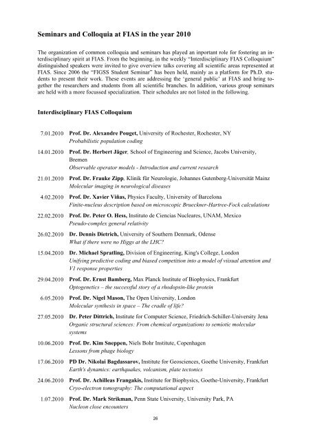 FIAS Scientific Report 2010 - Frankfurt Institute for Advanced Studies ...