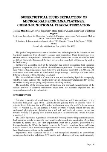 supercritical fluid extraction of microalgae spirulina platensis ... - ISASF