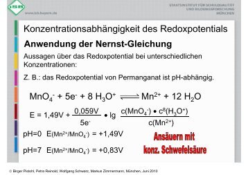 Redoxpotential einer Permanganat-Halbzelle in saurer und ...