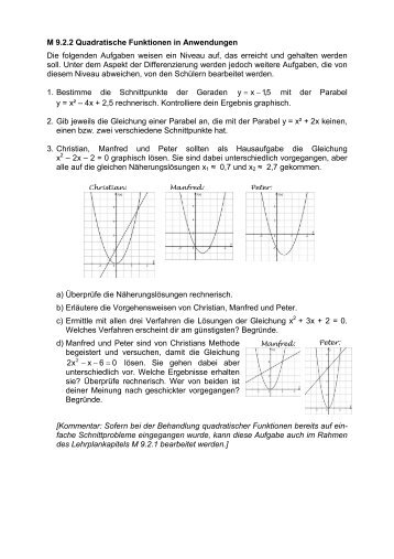 M 9.2.2 Quadratische Funktionen in Anwendungen Die folgenden ...