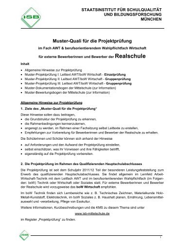 Muster-Quali fÃ¼r die ProjektprÃ¼fung