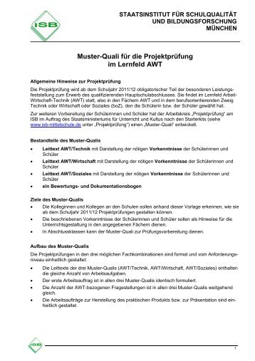 Muster-Quali fÃ¼r die ProjektprÃ¼fung im Lernfeld AWT